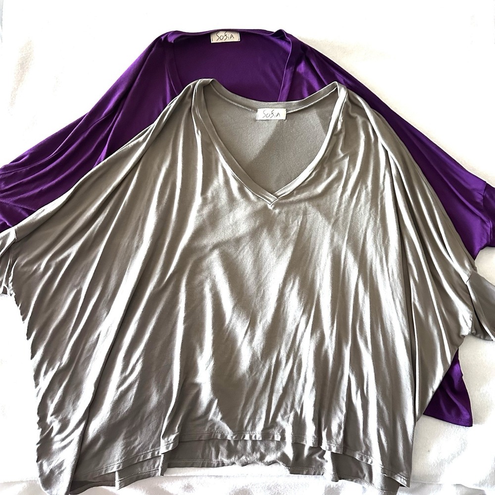 2 Sofia Collections Tunic Tops One Size Luxury OS‎ Purple Gray Dolman Oversized